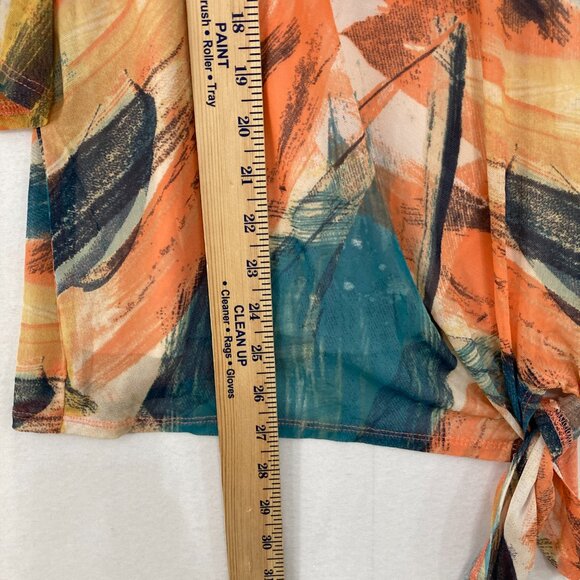 Cocomo size 3X Colorful V neck Tie Front Stretch Flutter Sleeve Mesh Lined Top - Picture 4 of 10